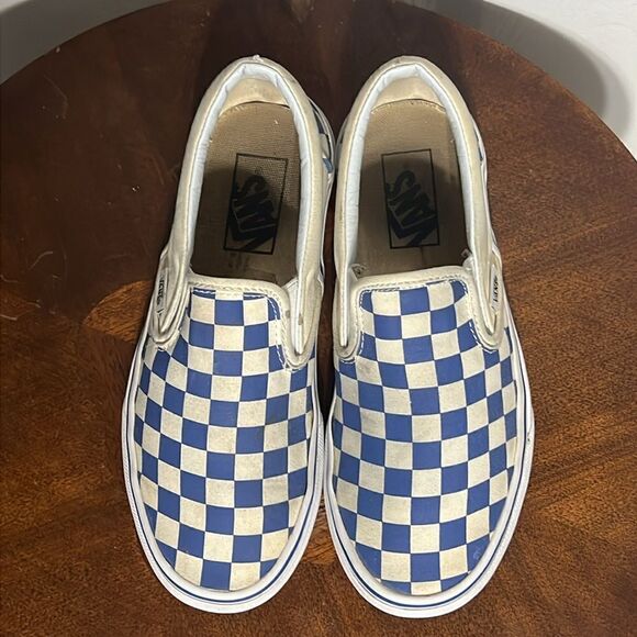 🔥 Vans Off The Wall Blue/Off White Checkered  Slip On Sneakers Men 5  Women 6.5 - Picture 4 of 11